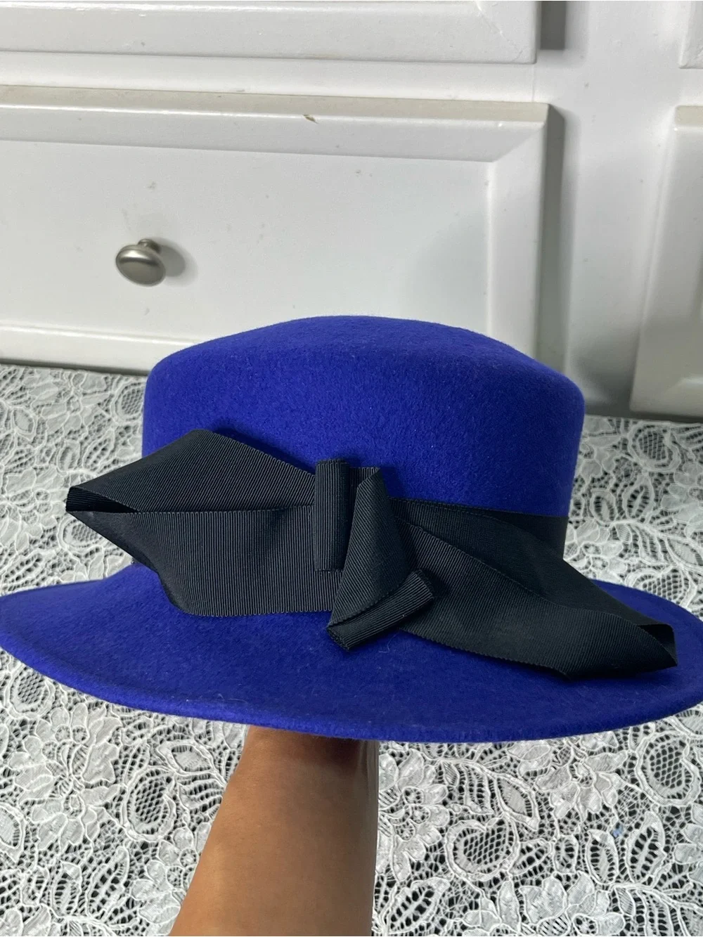 Olive Branch by Nicole Rose Royal Blue Wool Felt Bow Hat OS